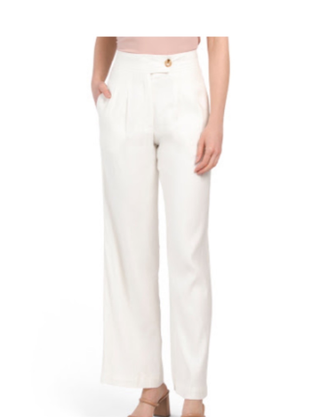 Elie Tahari Cream High-Waist Wide-Leg Trousers